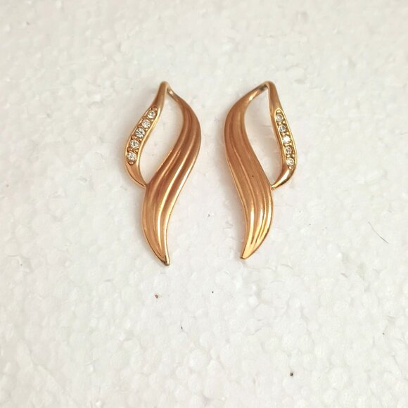 Avon Gold Swirl Dangle Earrings 2 in 1 Detachable Post/Stud with Rhinestones - Picture 3 of 7